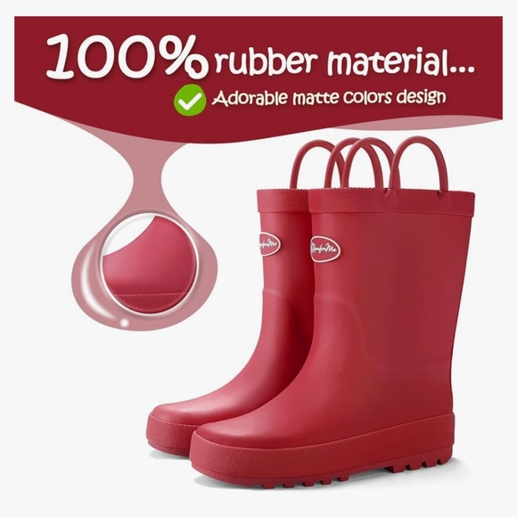 KomForme Kids Rain Boots, Waterproof Rubber Matte Boots with Easy-on Handles - Picture 2 of 10